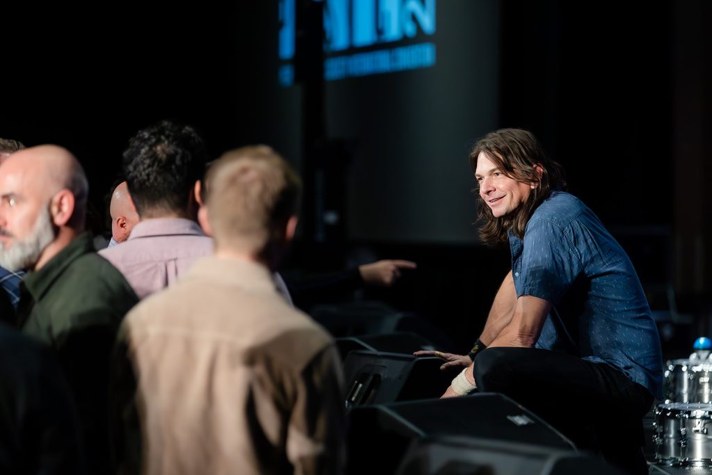 DrumFest at PASIC featuring drummer Glenn Kotche talking with fans