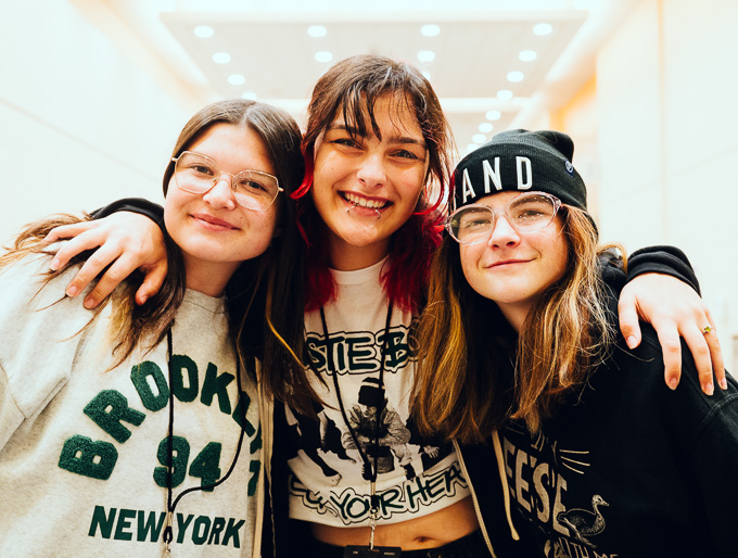 Three femme / female student percussionists 